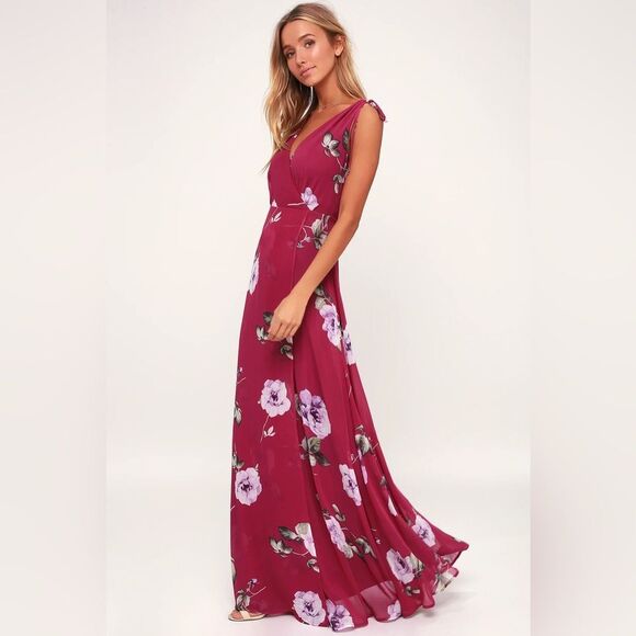 Lulus Magenta Floral Print Maxi Dress XL - Picture 2 of 5